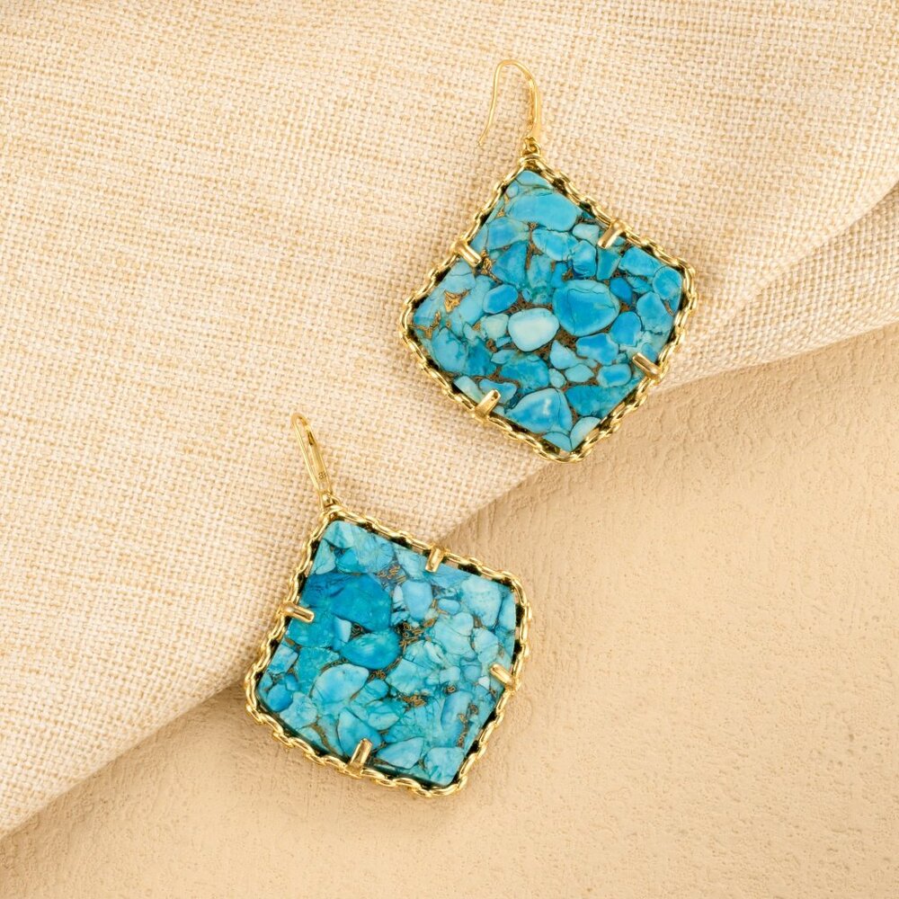 Alicia Bonnie Drop Earrings Gold Bronze Veined Turquoise Harper Chic Gift
